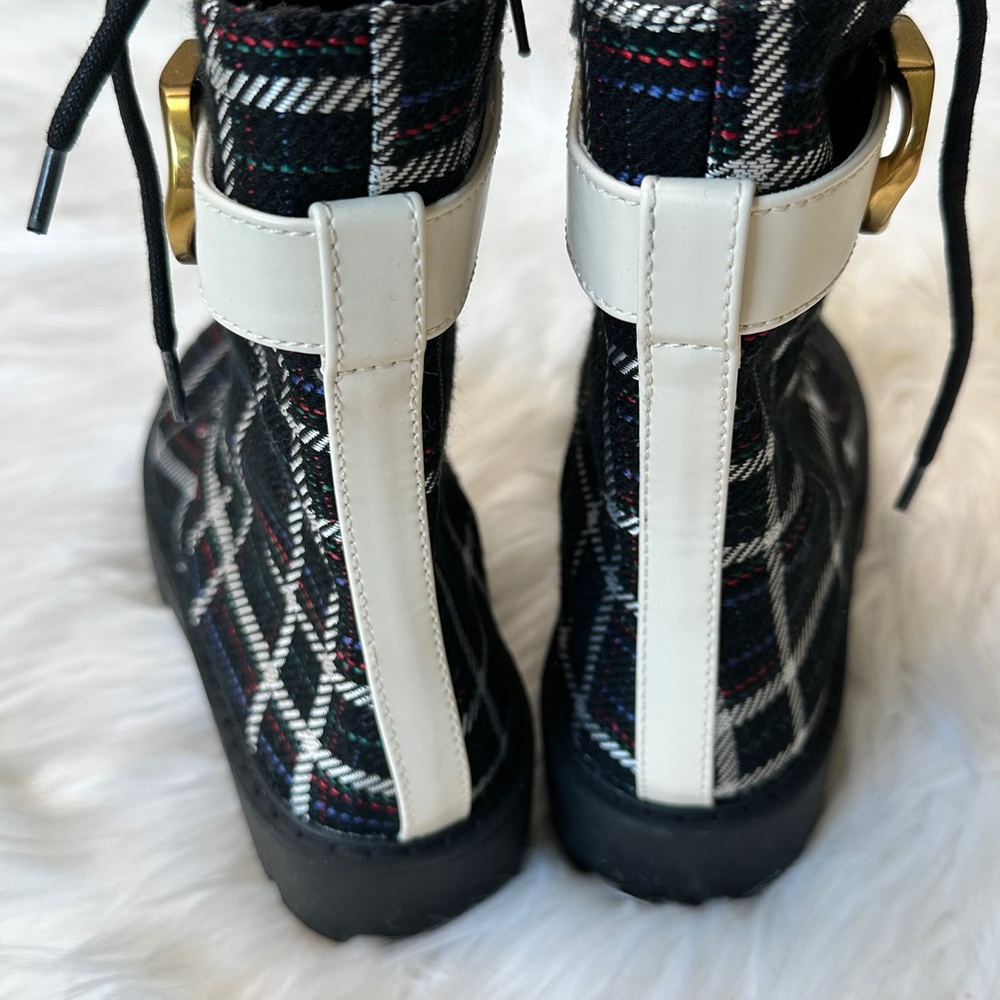 Charles & Keith Gabine Check-Print Lace-Up Ankle Boots kids US 2 age 7.5 - Picture 10 of 10